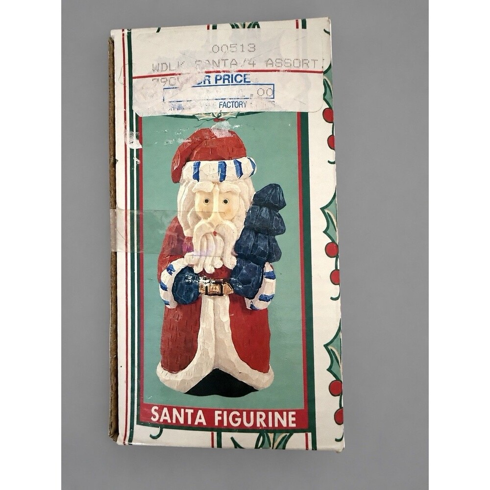 Vintage 1990s World Bazaars Santa Figurine #81389 Carved Look Christmas Tree Box